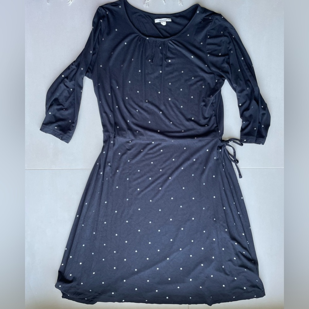 The White Stuff Black cotton dress with silver polka dots US size 14